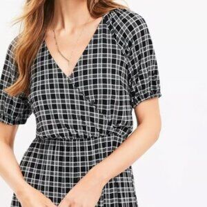 NWT LOFT Gingham Puff Sleeve Dress Black and White Size XS